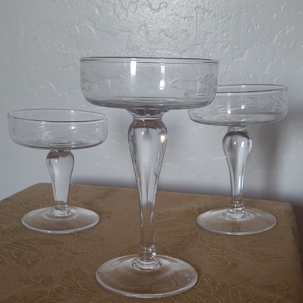 Princess House (3) Crystal Stem Etched Candle Set-4" , 5", and 6" Holder Heights